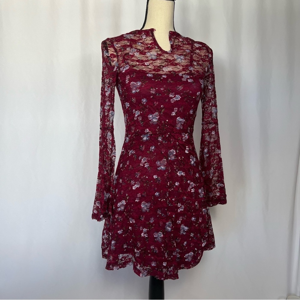 Vintage Bongo VTG 90s grunge cottagecore floral print prairie mini dress lace